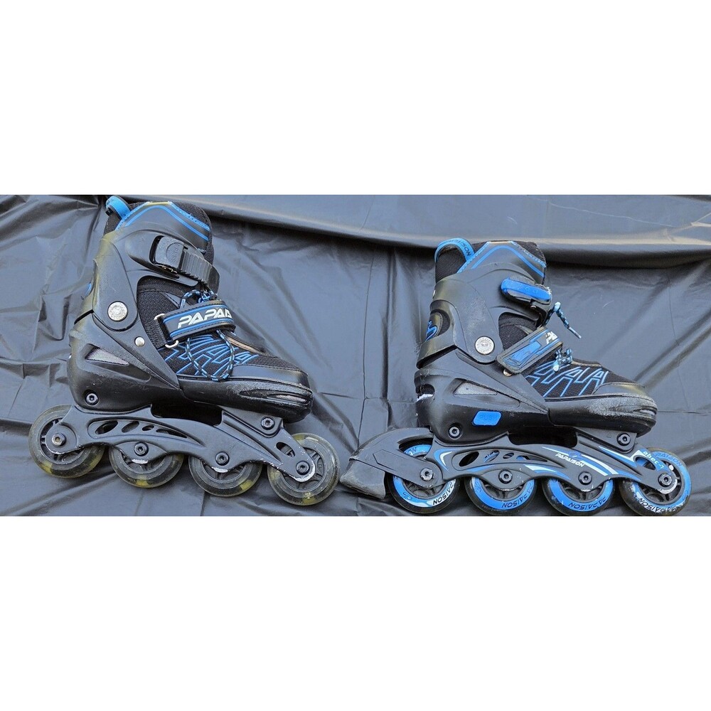 Papaison Adjustable Inline Skates Rollerblades Black Blue Size M Kids 1.5-4